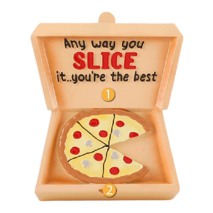 Pizza box ornament with a sliced pizza and humorous holiday message, Christmas Ornaments & Tree Decorations under $50 collection