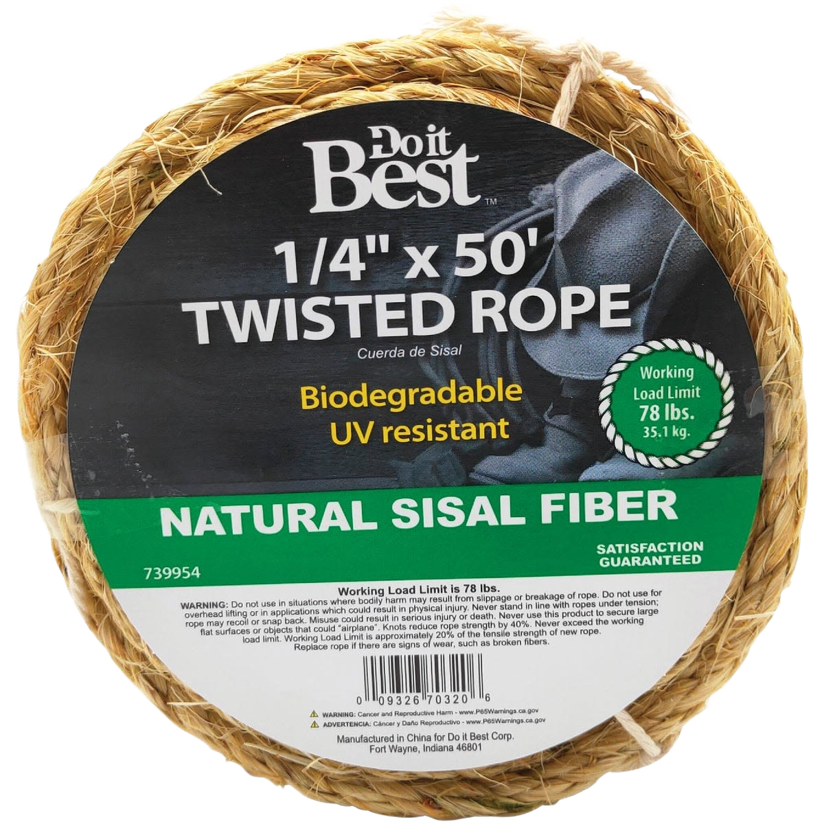 Natural twisted sisal fiber rope, biodegradable and UV resistant, suitable for home improvement and tool use