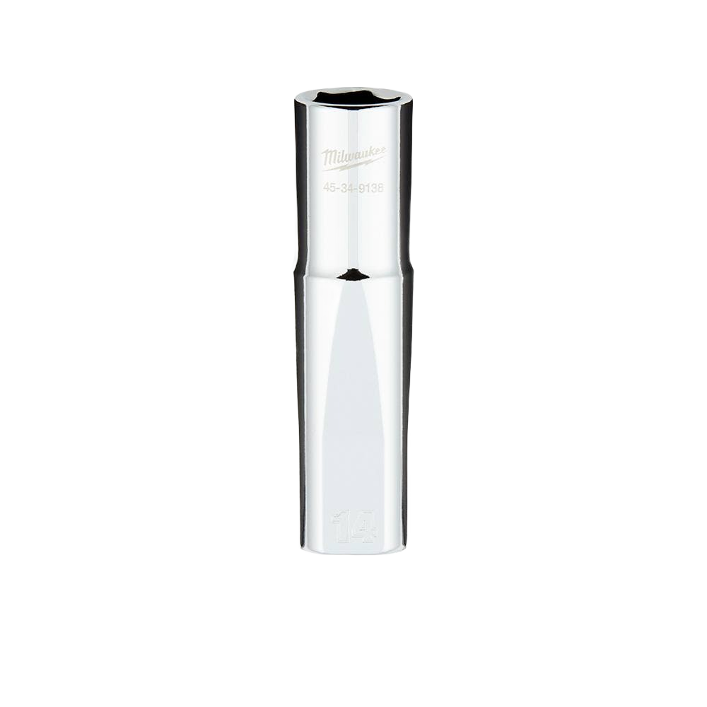 Chrome-finished 14mm deep socket with FOUR FLAT™ sides designed for professional tools and home improvement use