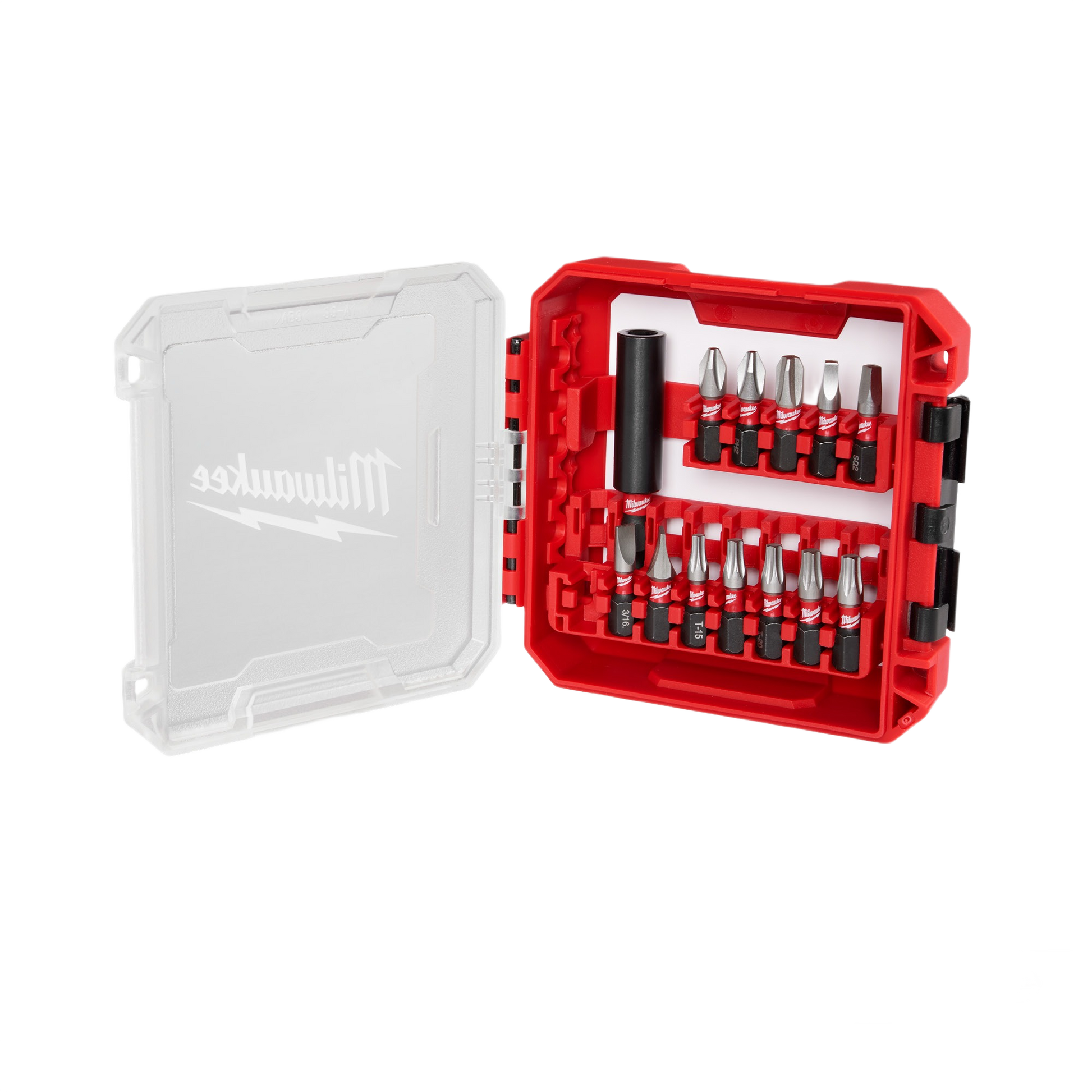 Red compact case with 13-piece impact driver bit set for power tool accessories and home improvement tasks