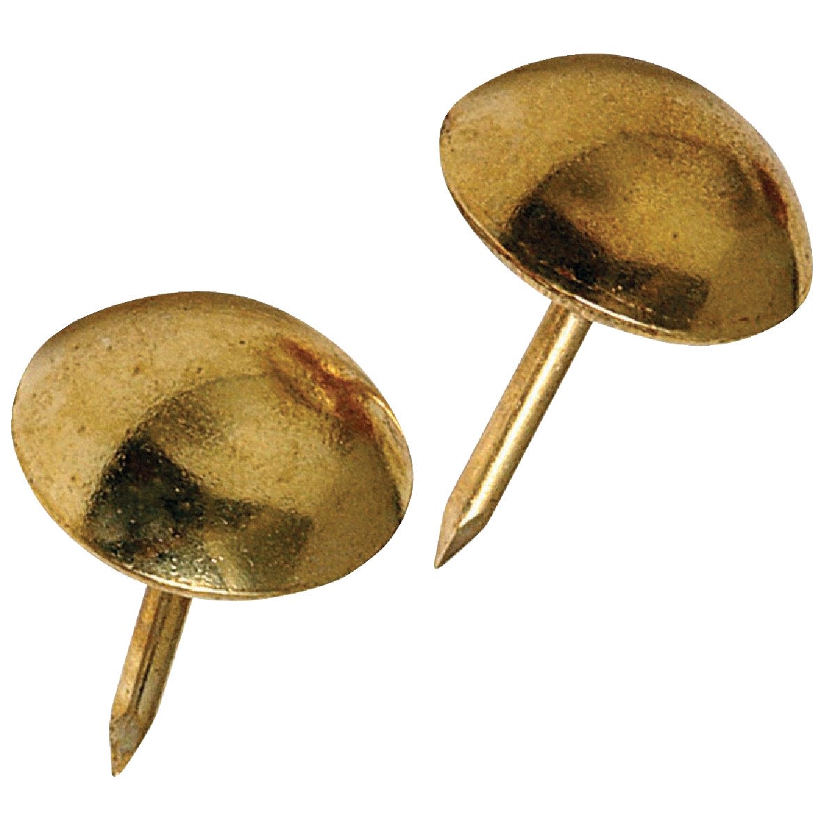 Large brass furniture nails with rounded hammered heads for decorative trimming in hardware and fasteners collections