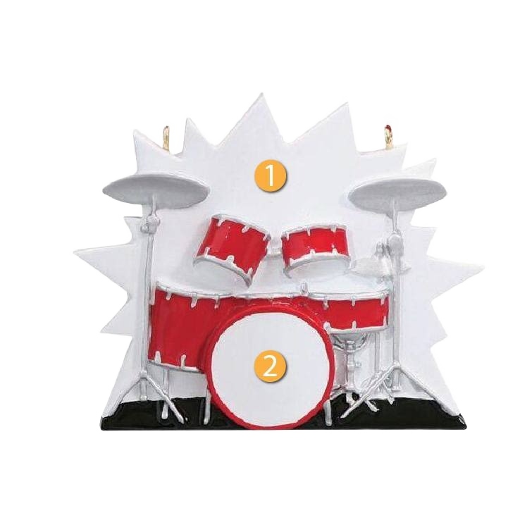 Red drum set ornament with silver cymbals and white starburst background for Christmas Ornaments & Tree Decorations under $50 collection