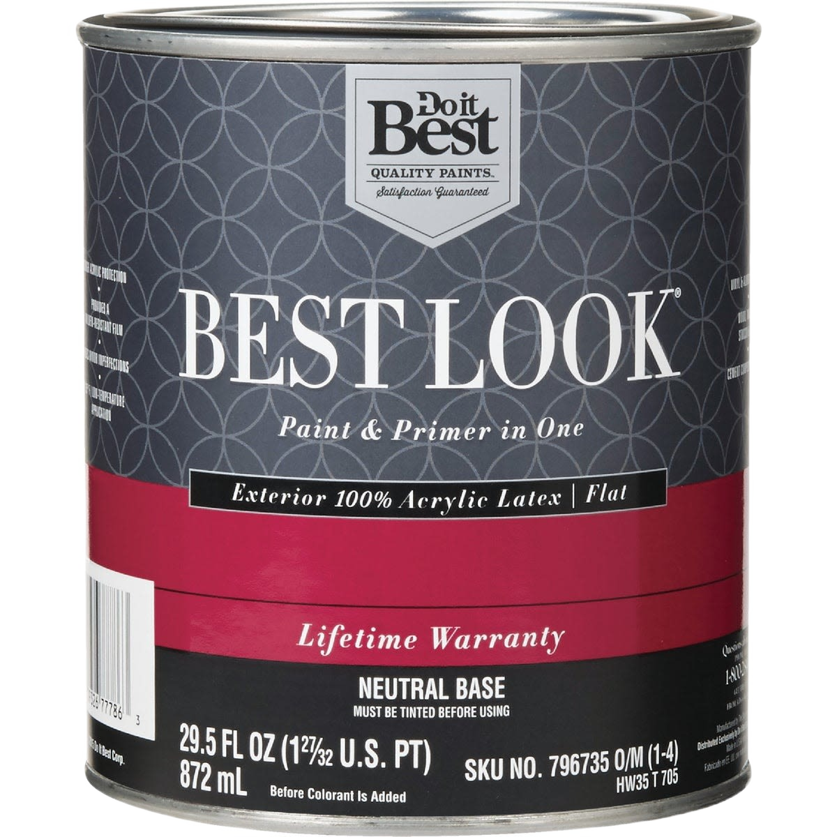 Quart-sized neutral base exterior latex flat paint and primer in one for home improvement and exterior paint projects