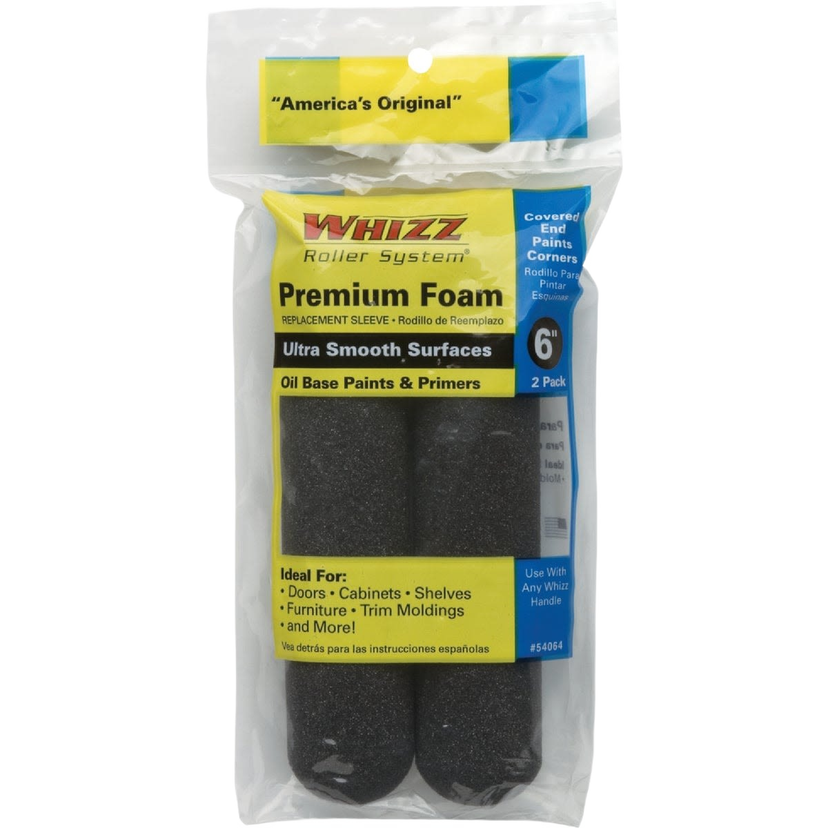 Two black mini foam roller covers for smooth oil-based paint finishes in paint supplies and tools collections
