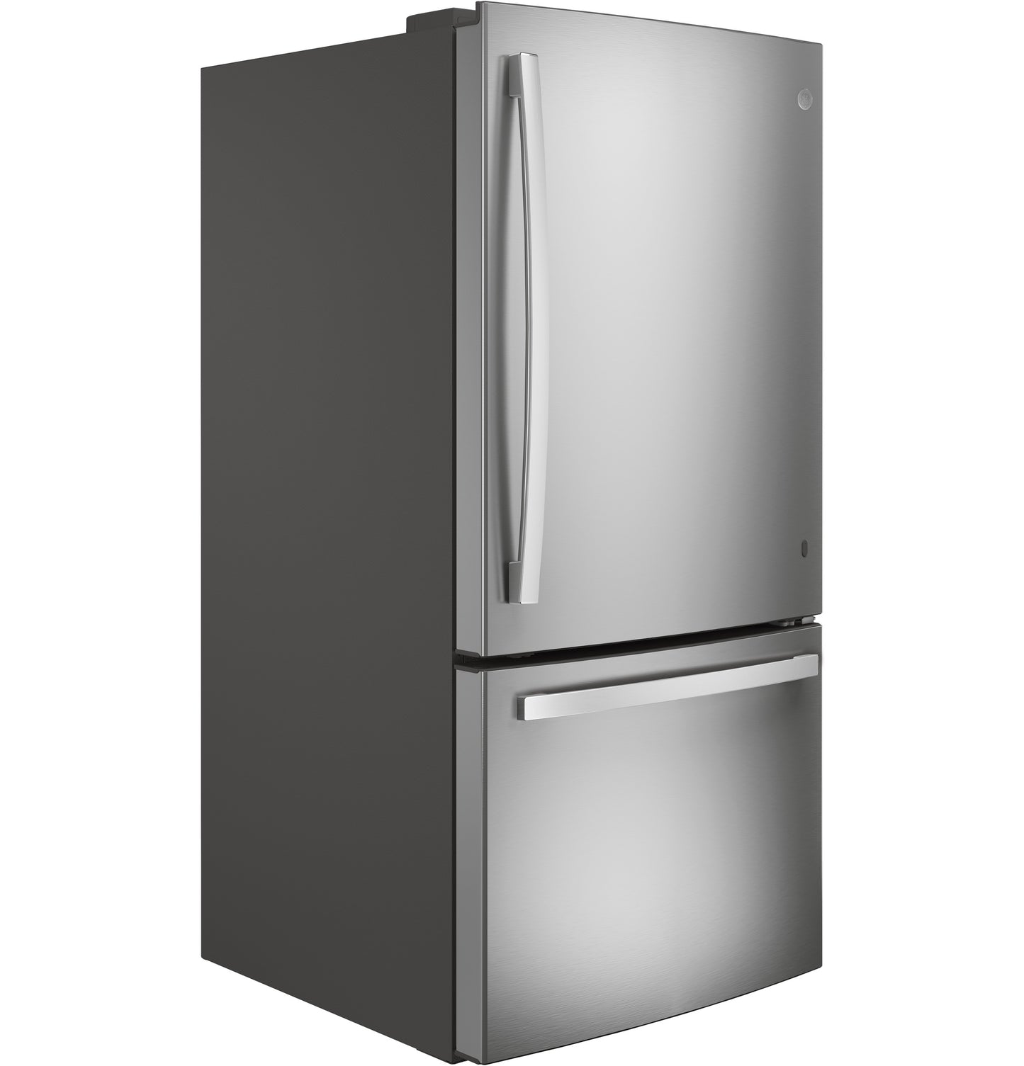 Stainless steel bottom-freezer drawer refrigerator with sleek handles in kitchen appliances and refrigerators collection
