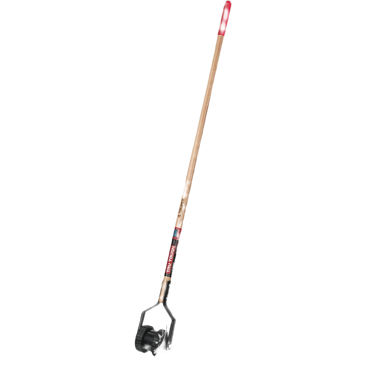 Manual lawn edger with wooden handle and dual wheels for precise landscaping and garden maintenance tasks under $50