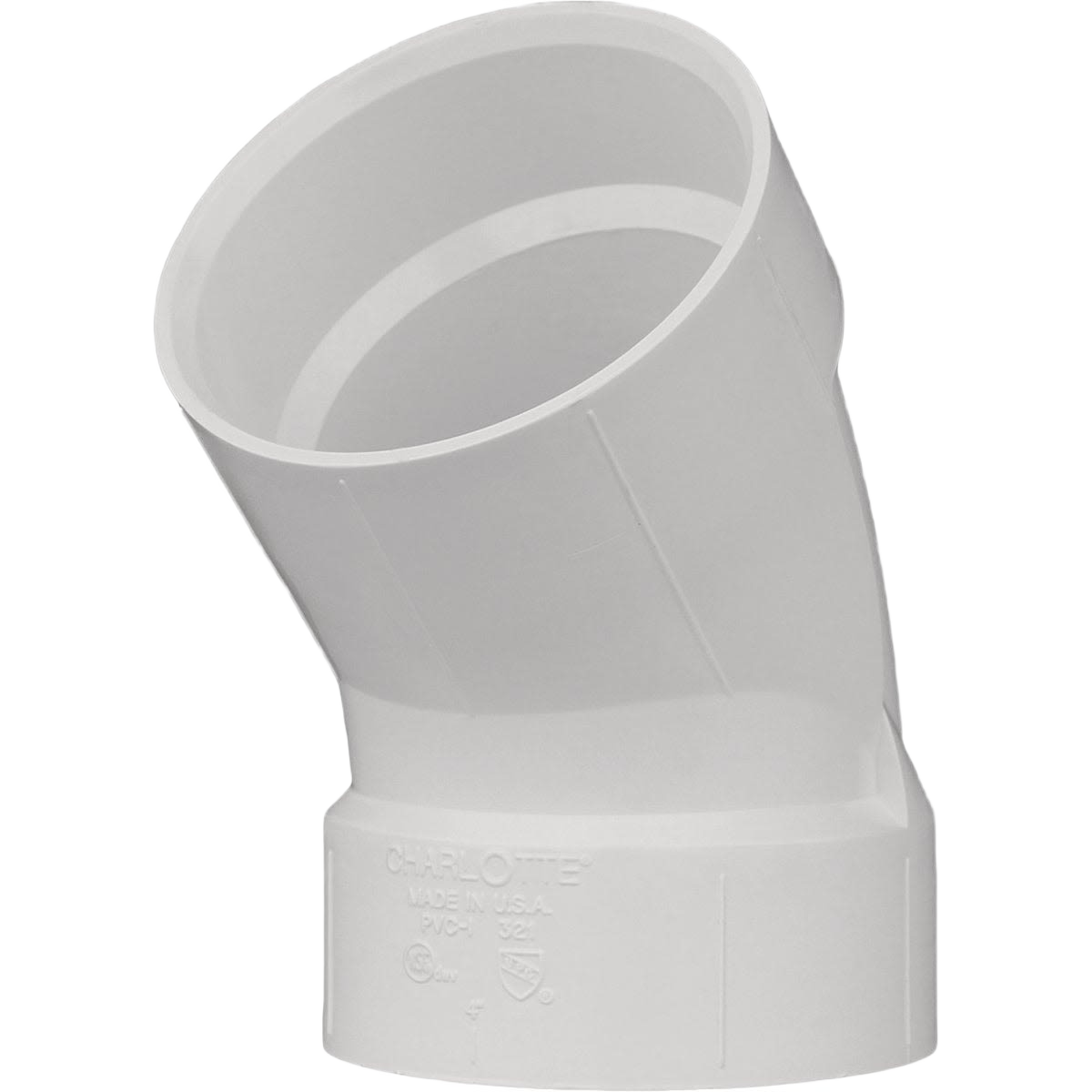 White PVC 6-inch 45-degree short radius elbow fitting for plumbing in Pipes & Fittings collection under $50