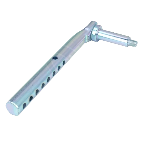 Adjustable zinc-plated steel spindle arm for mower deck gauge wheel with threaded end for tools and home repair