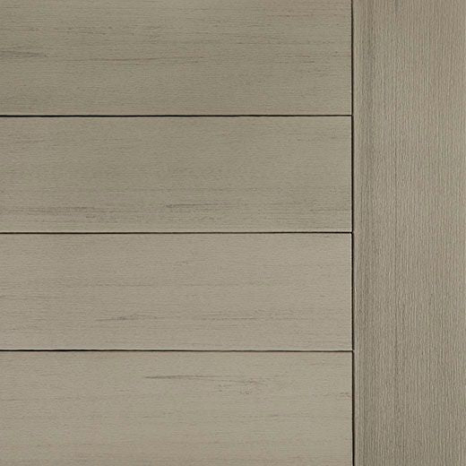 Close-up of weathered oak composite fascia board with realistic wood grain for decking and building projects