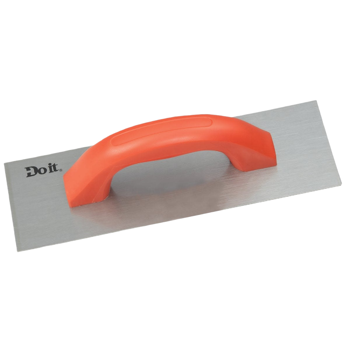 Rectangular plaster trowel with stainless steel blade and ergonomic orange handle for home improvement and gardening tasks