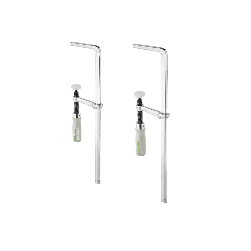 Pair of silver screw clamps with white handles for woodworking and tool accessory use under $100 collections