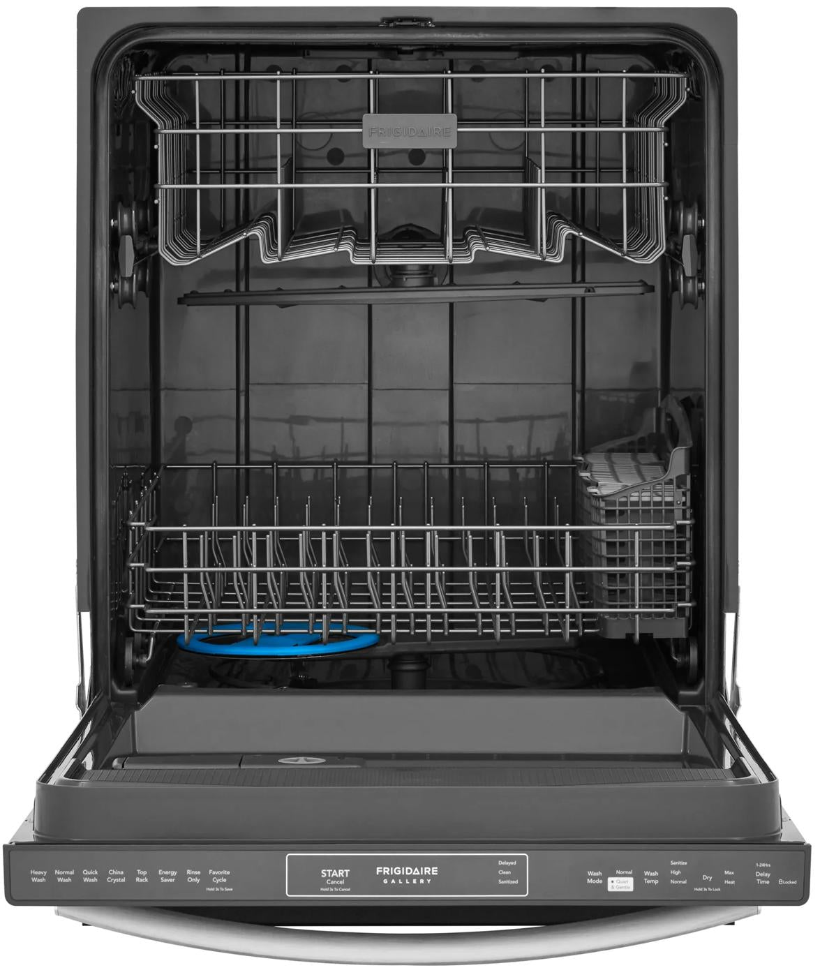 Interior view of stainless steel dishwasher with racks and utensil basket in Dishwashers and Kitchen & Kitchenware collections