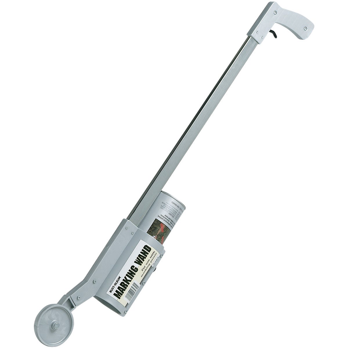 Gray inverted spray marking wand with trigger handle and wheel for precise industrial paint marking in home improvement tools