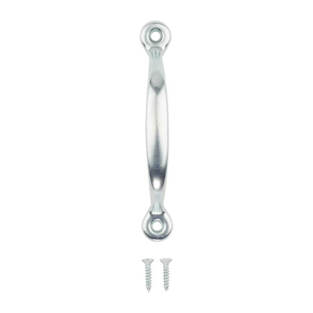 Zinc-finished metal door pull with mounting screws for home improvement and tools applications