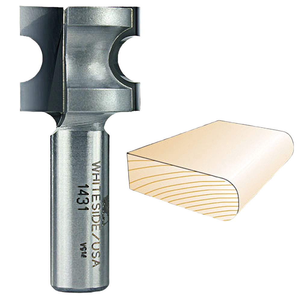 Router bit with bull nose profile for creating rounded edges on wood in tool accessories and blades collections
