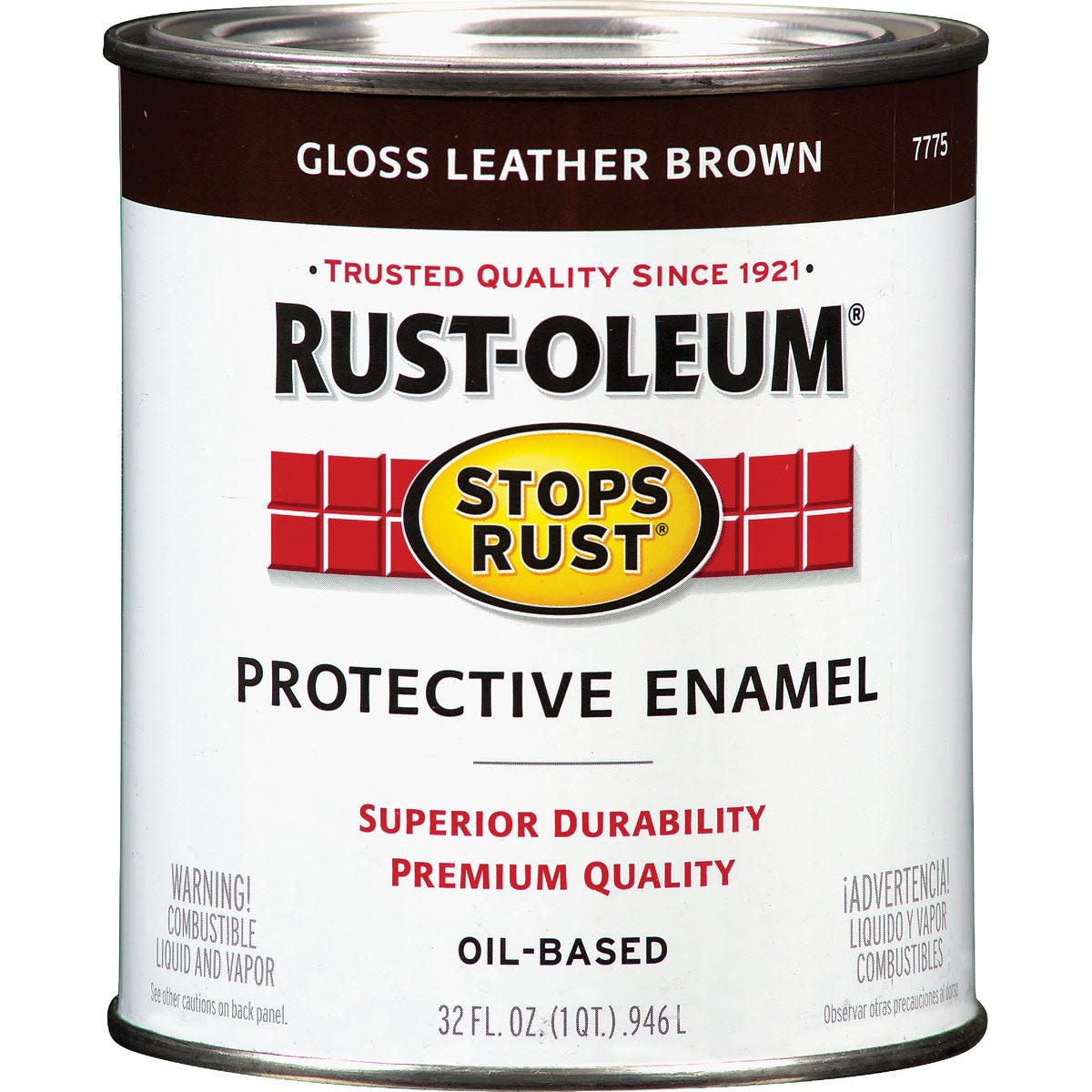 One quart can of oil-based protective enamel paint in gloss leather brown for specialty paint and home improvement projects
