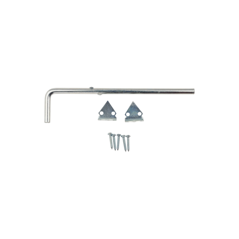 Zinc plated steel cane bolt with triangular mounting brackets and screws for door and gate hardware collections