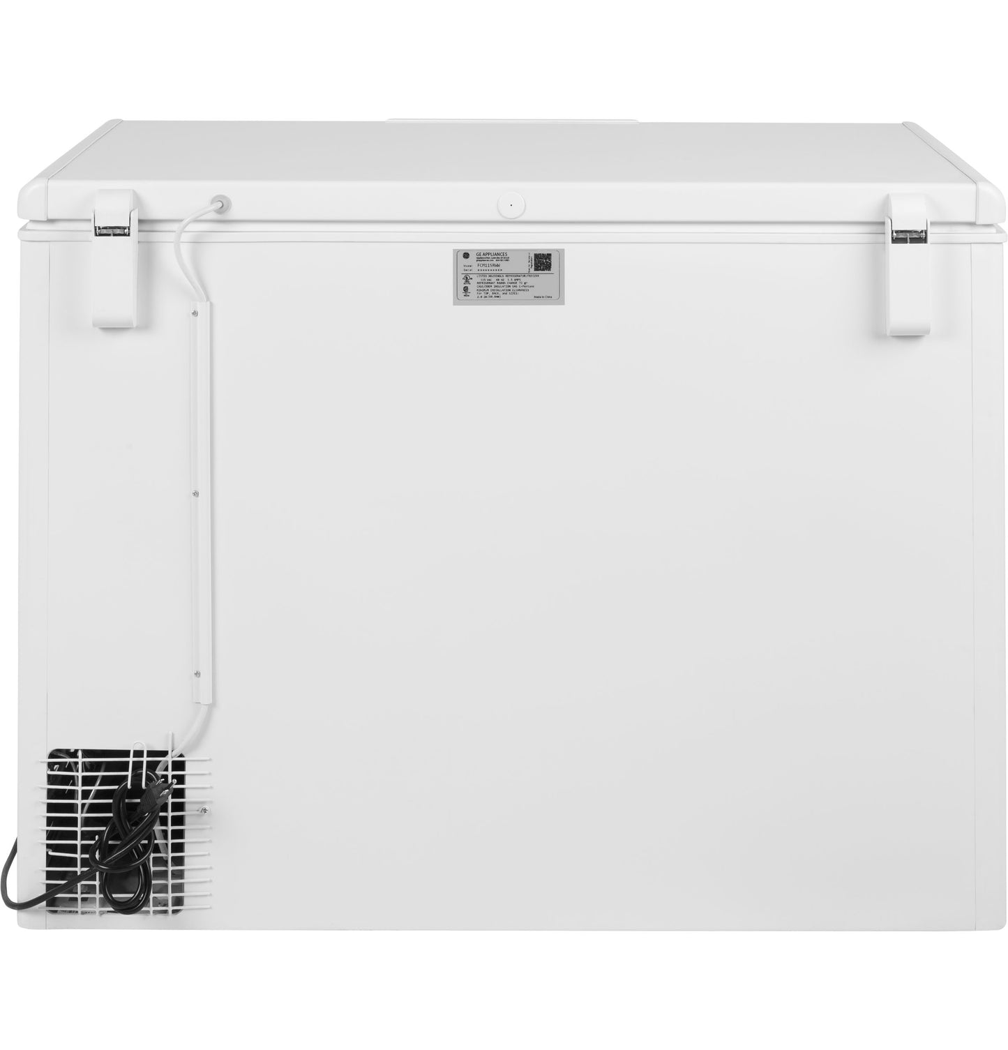 White manual defrost chest freezer viewed from back in freezers and kitchen appliance collection