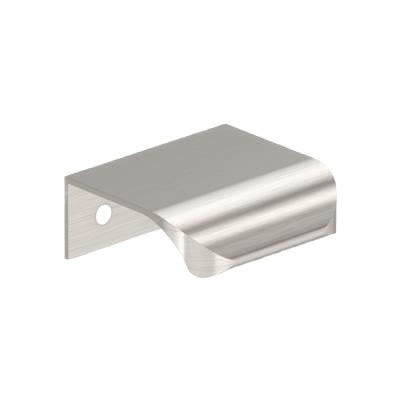 Satin nickel cabinet edge pull with curved design for easy grip in home improvement projects