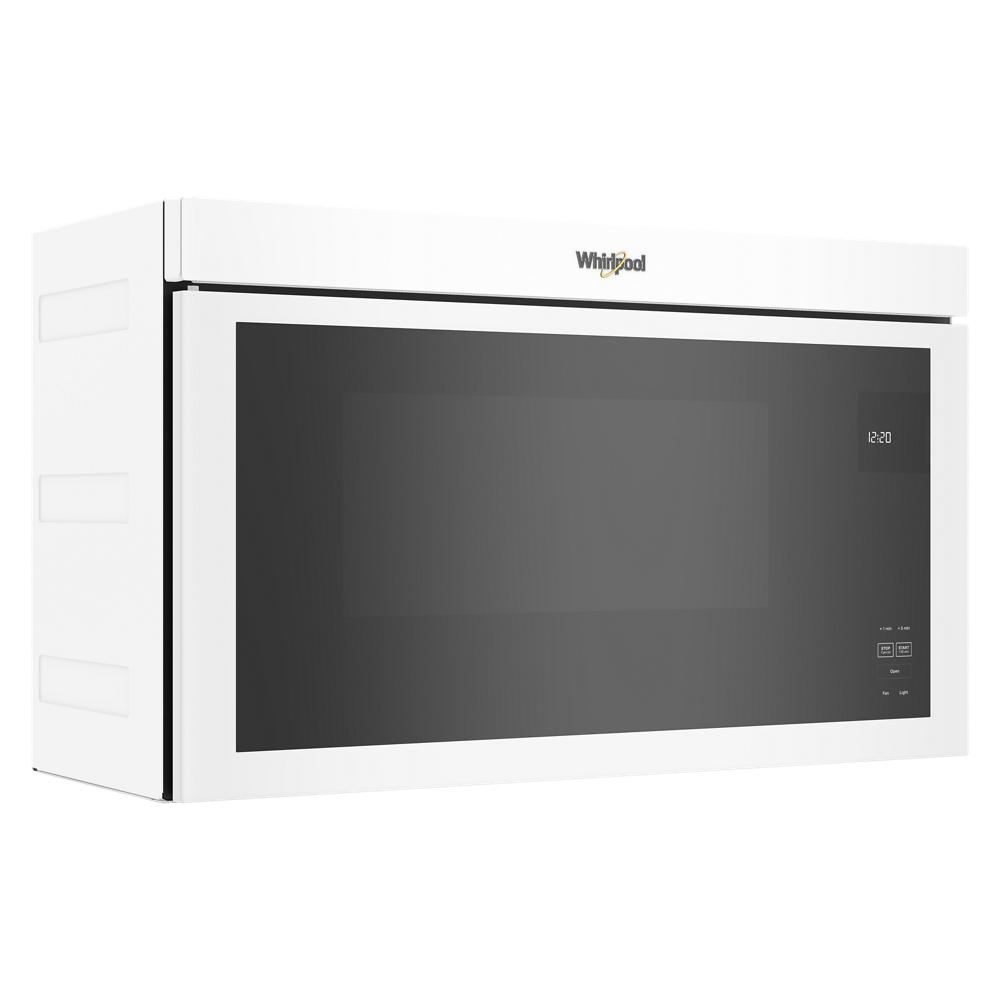 White flush mount microwave with smooth front panel and digital display for kitchens and appliances collections