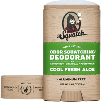 Natural men's deodorant stick with aloe scent and charcoal ingredients for odor protection and skin comfort