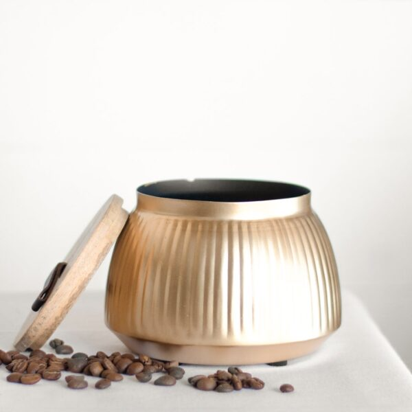 Brass planter with removable lid and textured vertical ridges, ideal for home accents and decorative storage under $50 collections