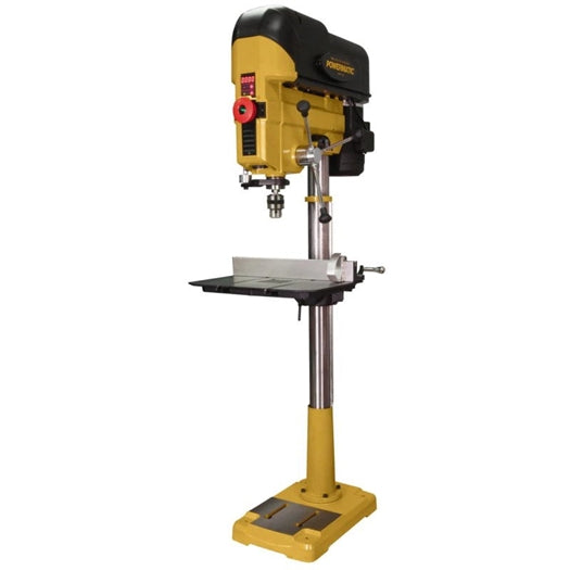 Heavy-duty yellow and black floor-standing drill press machine for woodworking in stationary tools and machinery collection