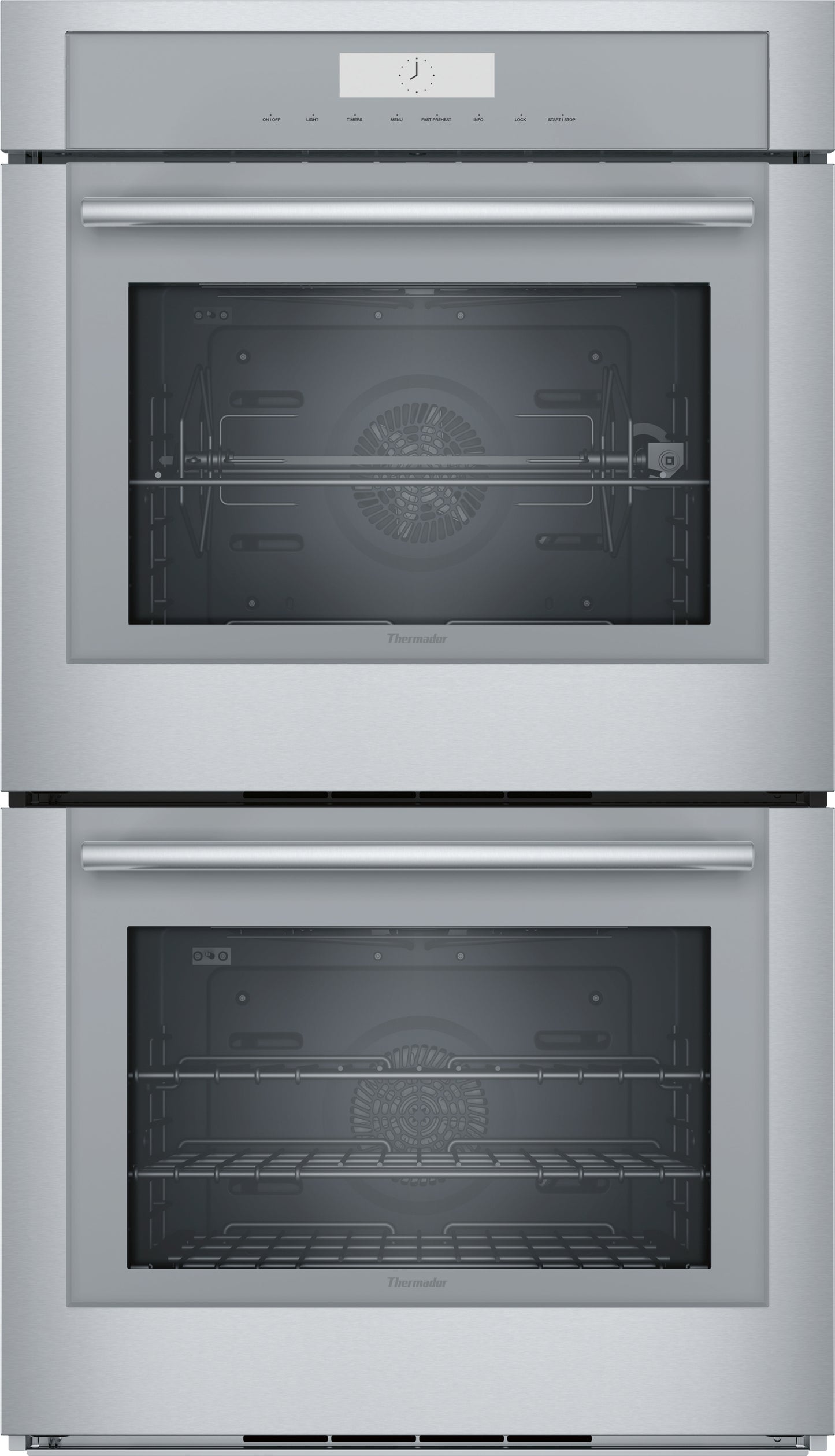 Stainless steel Masterpiece double wall oven with digital controls and convection cooking for kitchen appliances collection
