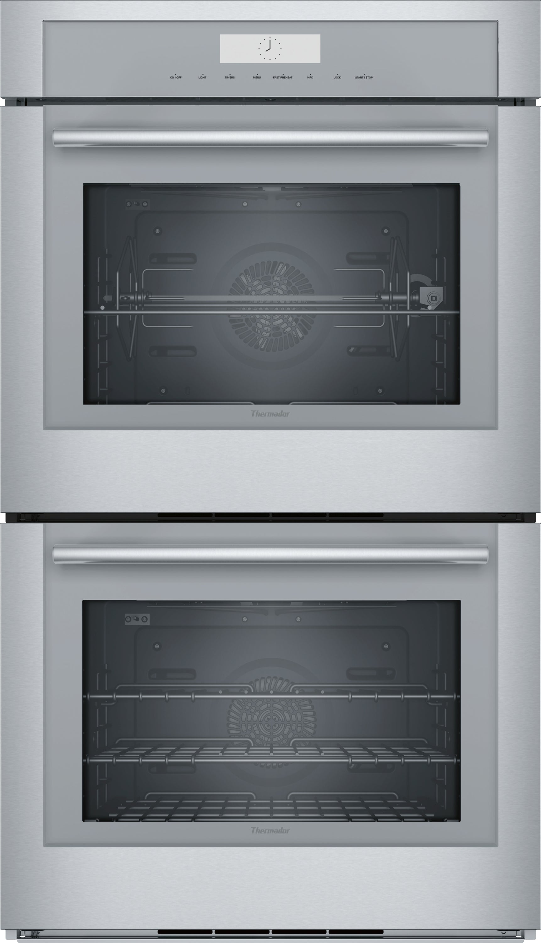 Stainless steel Masterpiece double wall oven with digital controls and convection cooking for kitchen appliances collection