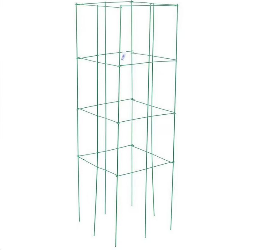 Green heavy-duty metal 4-panel tomato cage for garden support in outdoor living and lawn & garden collections