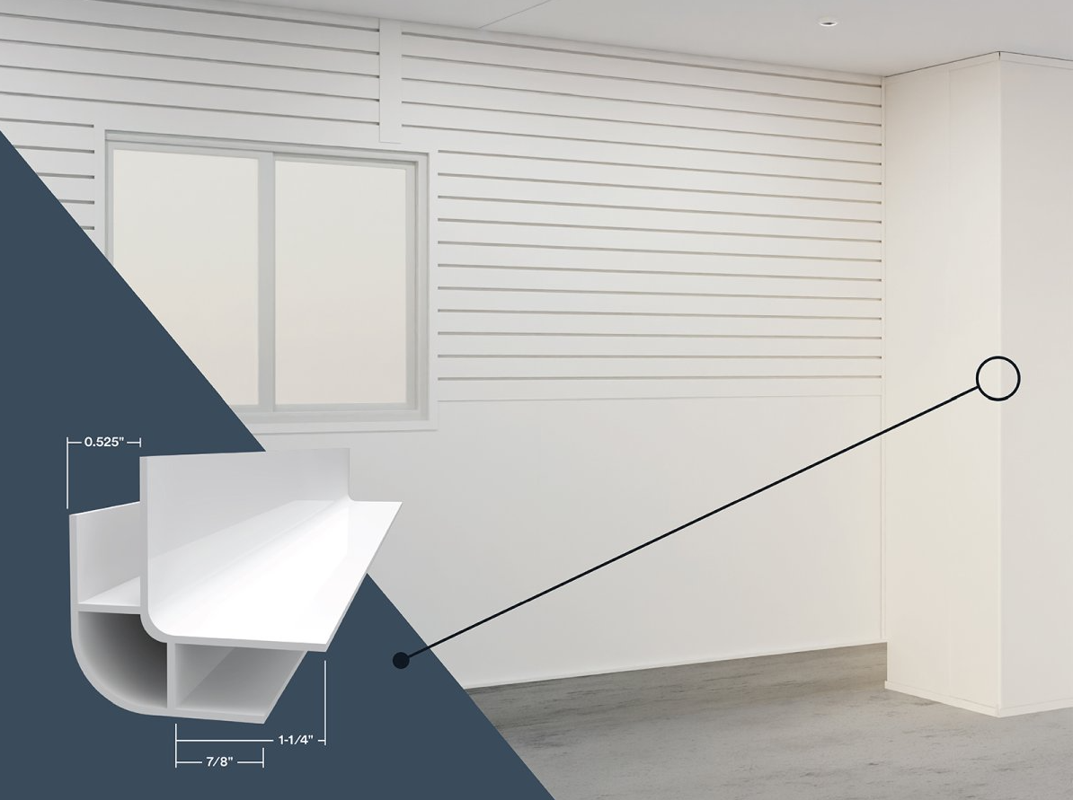 White rounded outside corner finishing trim installed on interior wall for home improvement projects