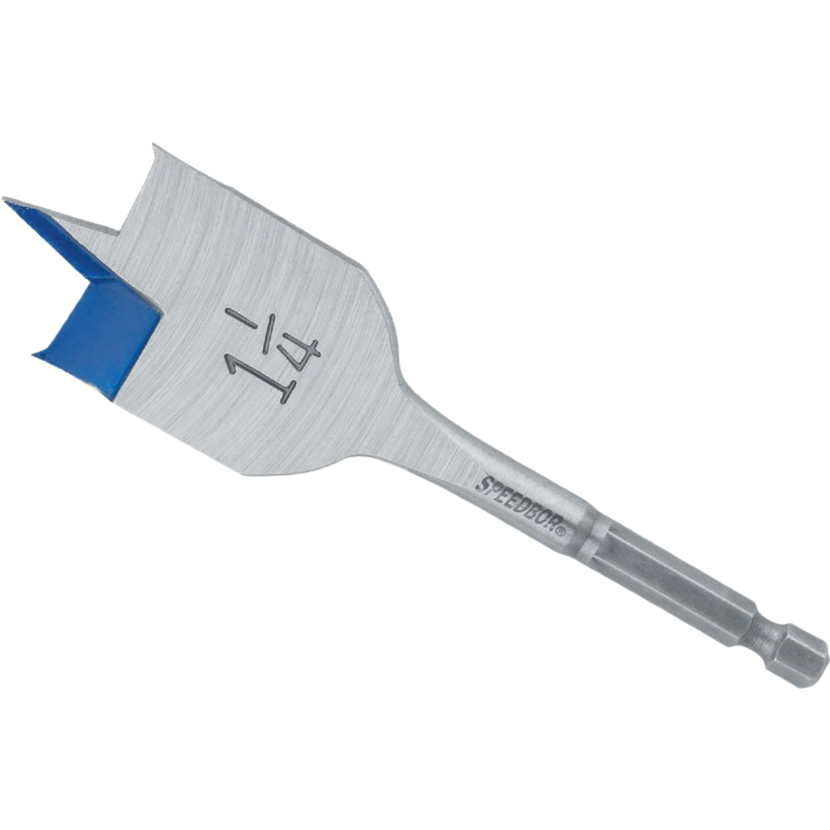 1-1/4 inch spade drill bit with blue groove tip for efficient chip removal in tool accessories and drill bits collections