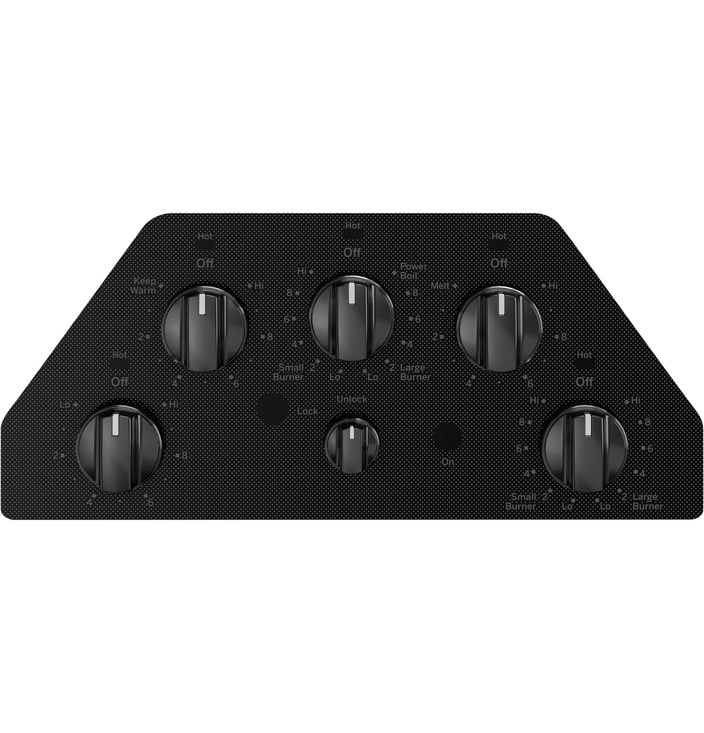 Black built-in electric cooktop control panel with six knob controls in Cooktops and Kitchen & Kitchenware collection