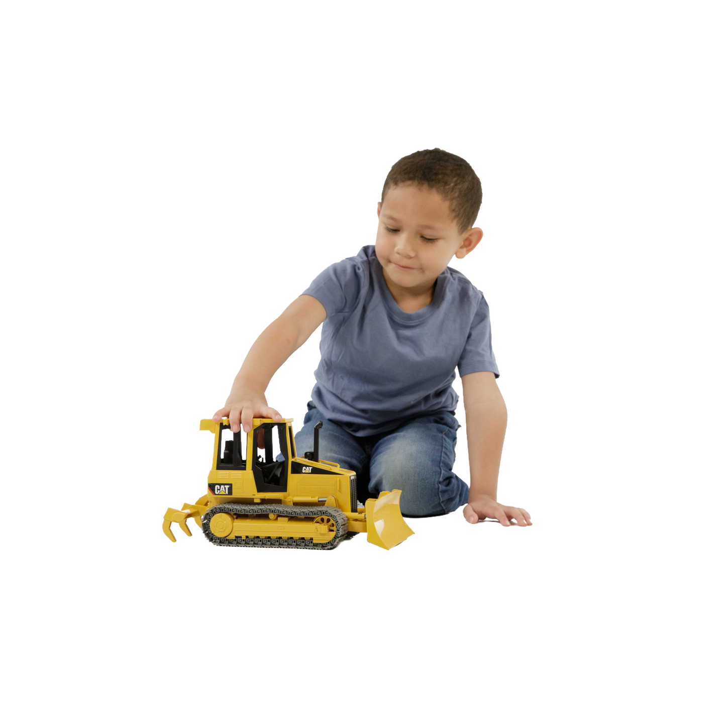 Child playing with yellow Bruder Caterpillar Track-Type Tractor model from Toys & Games and Vehicles & Remote Controlled Toys collections
