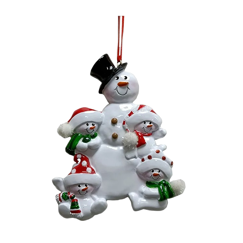 Personalized snowman family of four ornament with festive hats and scarves for Christmas tree decoration under $50 collections