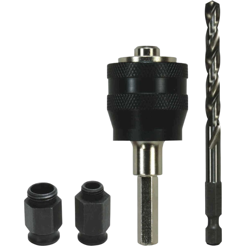 Black Snap-Lock mandrel system with drill bit and two hex adapters for woodworking tools under 50 dollars collection
