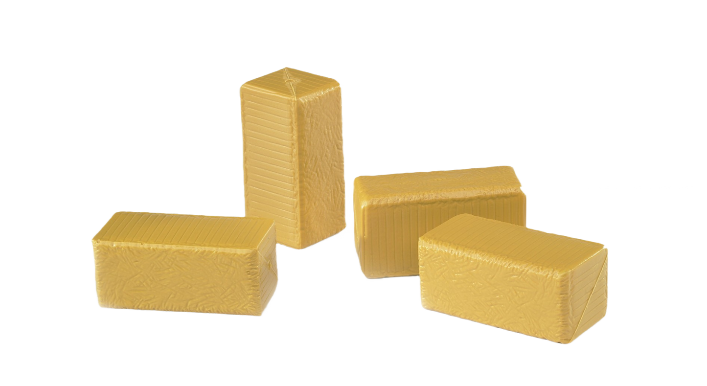 Set of four tan-colored miniature hay bales for model farming or home improvement display purposes