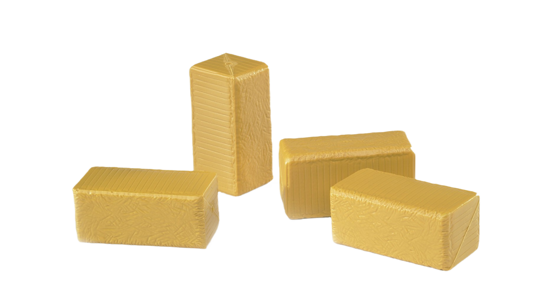 Set of four tan-colored miniature hay bales for model farming or home improvement display purposes