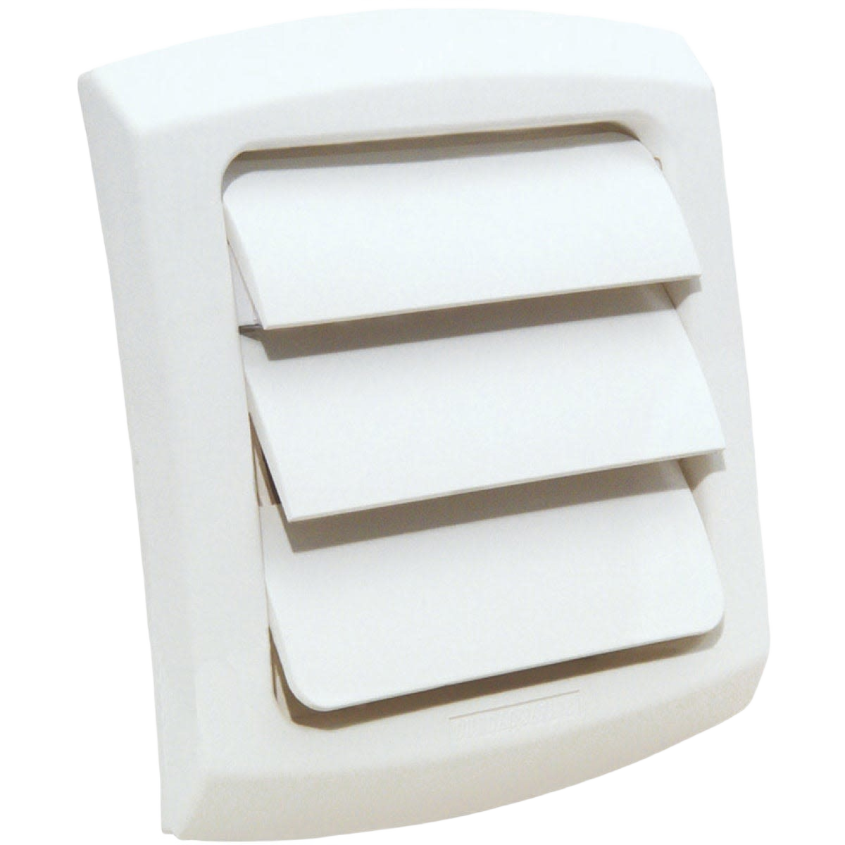 White plastic low-profile vent cap with angled slats for ventilation in appliance and dryer parts under $50