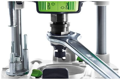 Close-up of wrench adjusting bit on Festool 576223 OF 2200 EB-F-Plus Router for woodworking tools collection