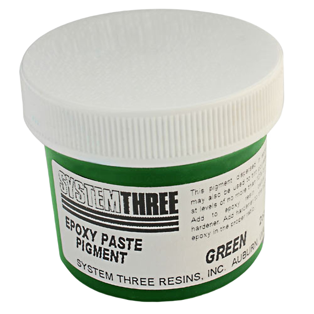Small container of green epoxy paste pigment for use in wood sealers, specialty paint, and epoxy projects under $50 collection