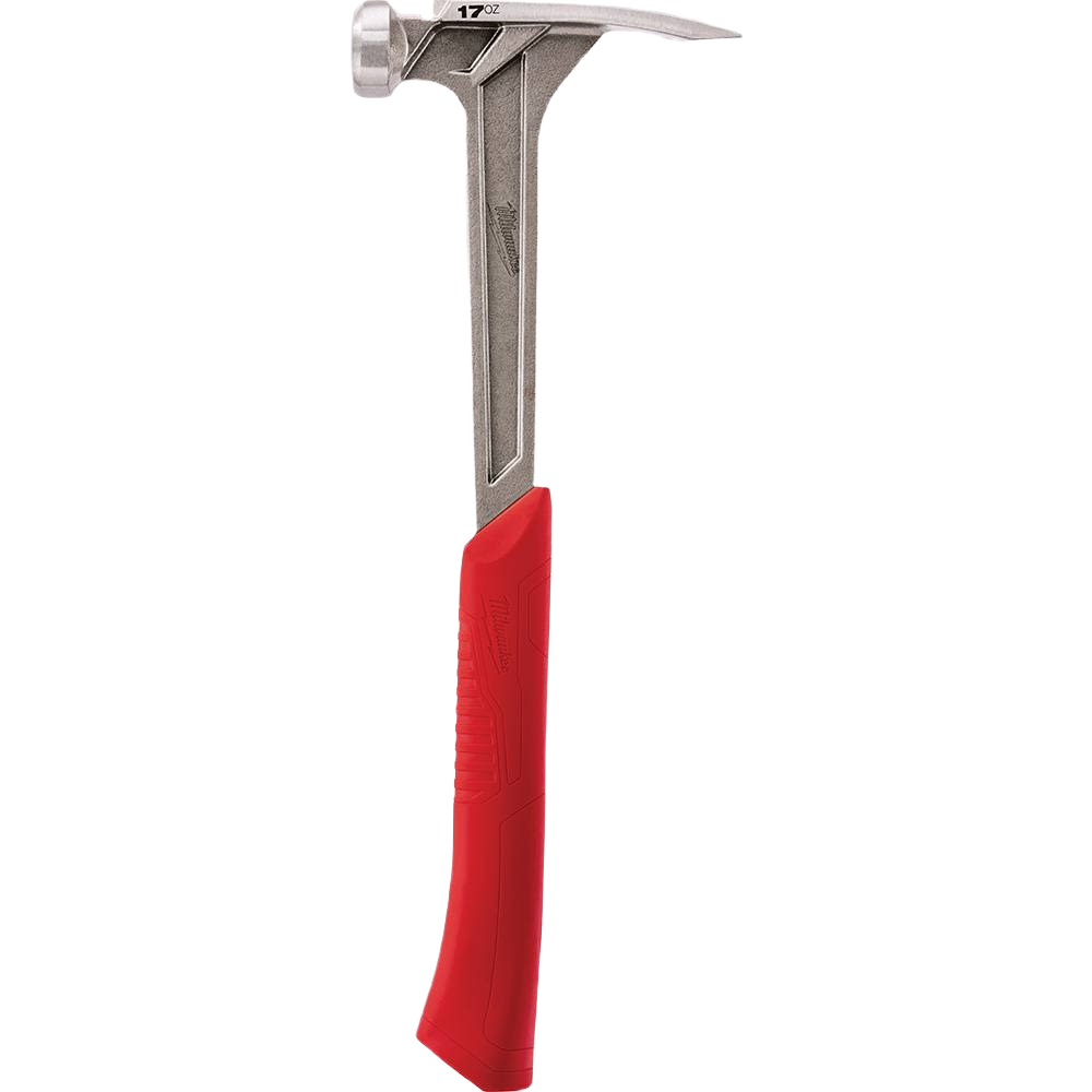 Smooth face framing hammer with polished metal head and ergonomic red handle for precision in home improvement tasks