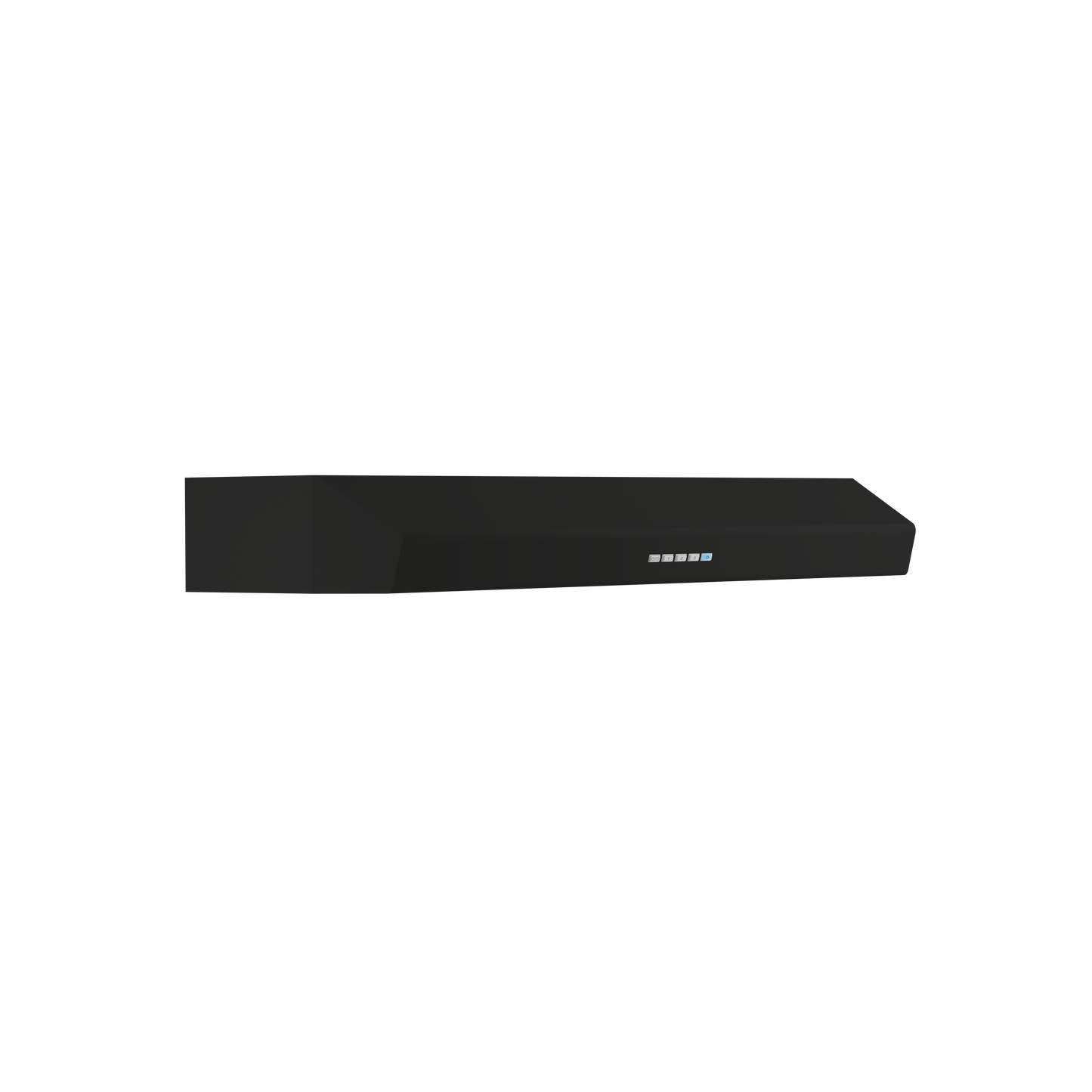 Sleek black under cabinet range hood with LED control panel designed for modern kitchen ventilation and home improvement