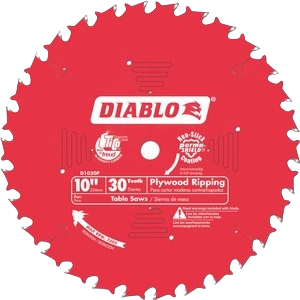 Red Diablo circular saw blade with 30 teeth designed for plywood ripping in woodworking and power tool accessories collections