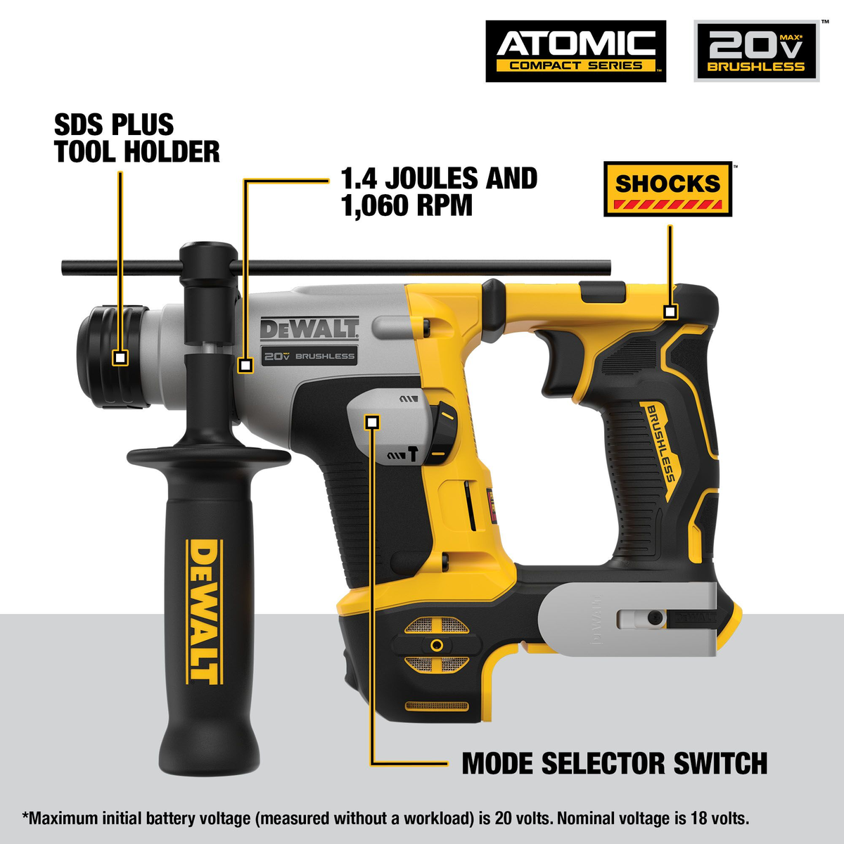 DEWALT ATOMIC™ 20V MAX* 5/8" Brushless Cordless SDS Plus Rotary Hammer (Tool Only)