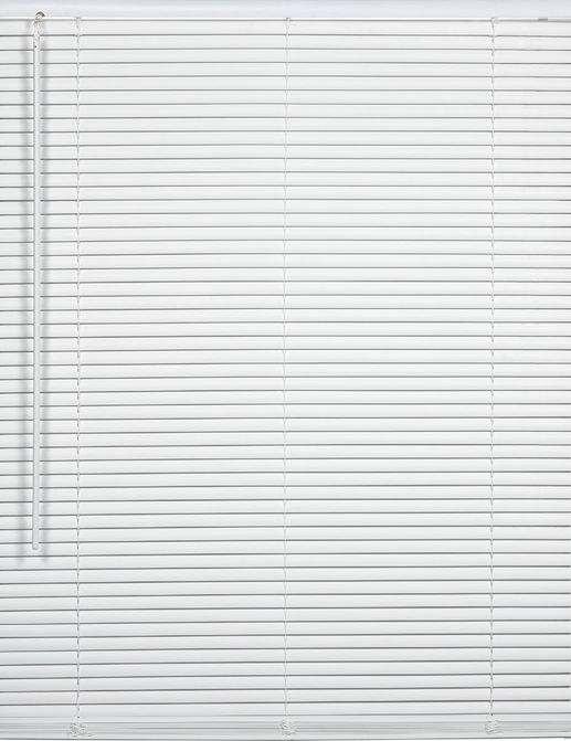 White cordless vinyl mini blind with tilt wand for light control in home improvement applications