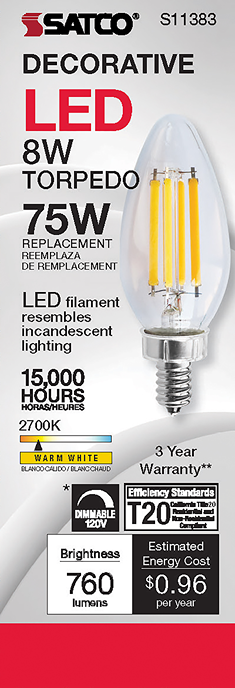 Clear filament LED bulb with warm white 2700K light and dimmable feature for lighting and ceiling fans under $50 collection