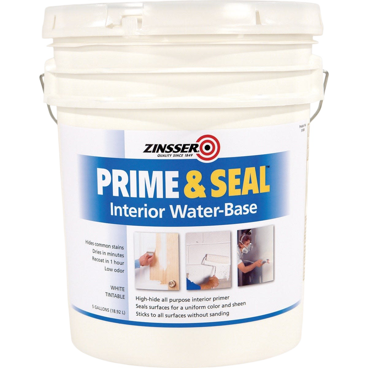 White 5-gallon bucket of interior water-based primer in paint and supplies for home improvement projects
