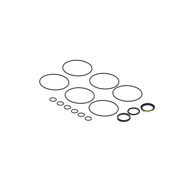 Set of black rubber seals and rings in assorted sizes for automotive and John Deere steering system maintenance and repair
