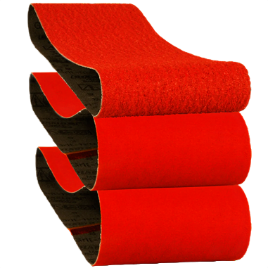 Three red zirconium grain sanding belts in 50, 80, and 120 grit for woodworking tool accessories under $50